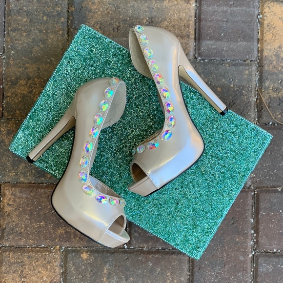 Champagne Rhinestones Dressy Towering Heel Pump - Picture 3 of 9